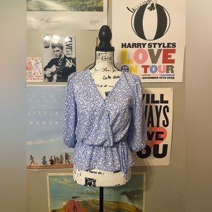 Blue and White Cross Over Blouse